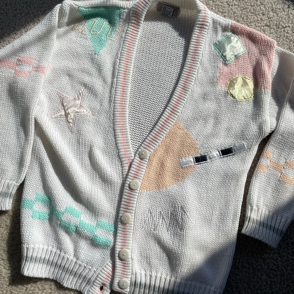vintage 90s pastel geometric colorblock cardigan